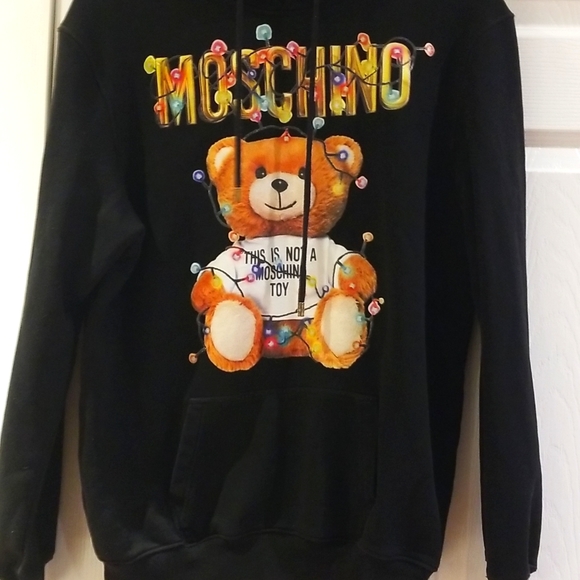 MOSCHINO Christmas lights black bear hoodie sweater shirt made in Italy - Picture 3 of 6